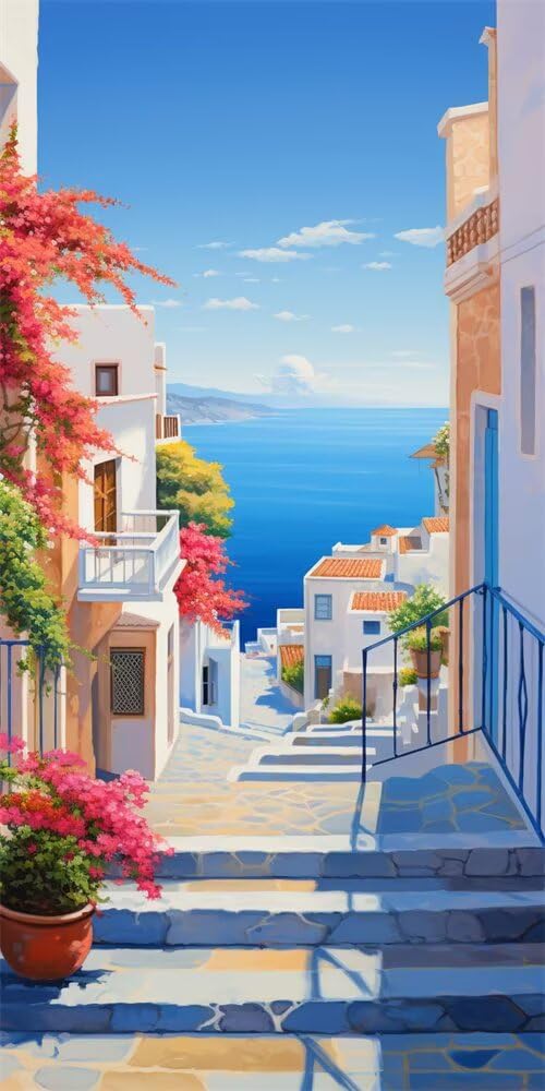 Diamond Painting Kits for Adults, 5D Diamond Art Mediterranean Landscape 60x120cm, Large White House Dimond Art kits Adults, Square Drill Crystal Rhinestone Embroidery Canvas for Home Decor (SQ831)