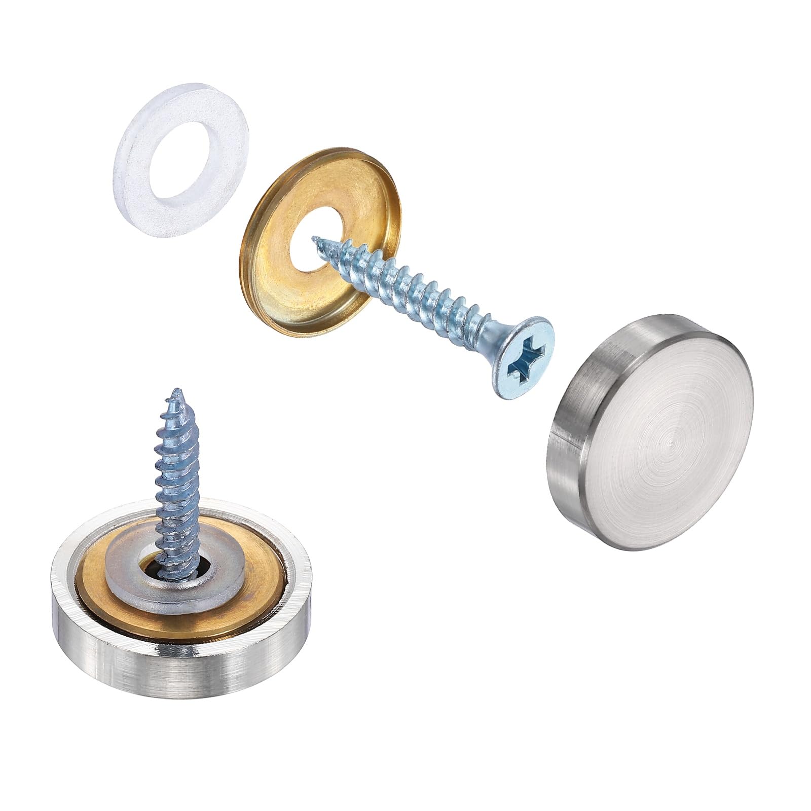 sourcing map 20Pcs Screw Covers Caps, Brass Flat Mirror Screws Decorative Caps Cover Nail Fasteners for Sign Advertising Hardware Construction, 21mm Diameter, Brushed Silver