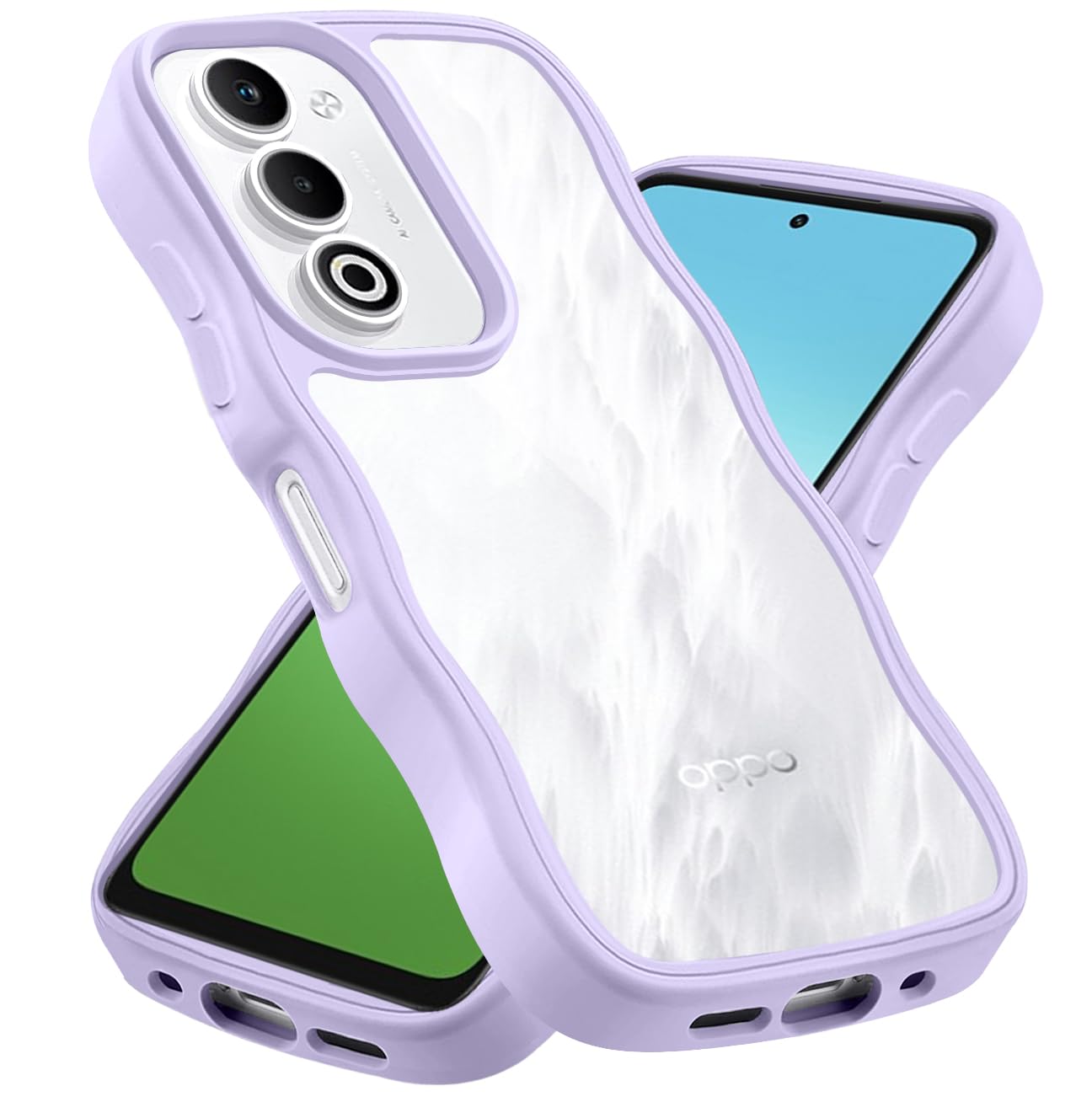Wonyihui For OPPO A5 5G ケース クリア かわいい 波状フレーム 耐衝撃 オッポ A5 5G スマホケース 滑り止め 人気 可愛い カバー 落下防止 (パープル)