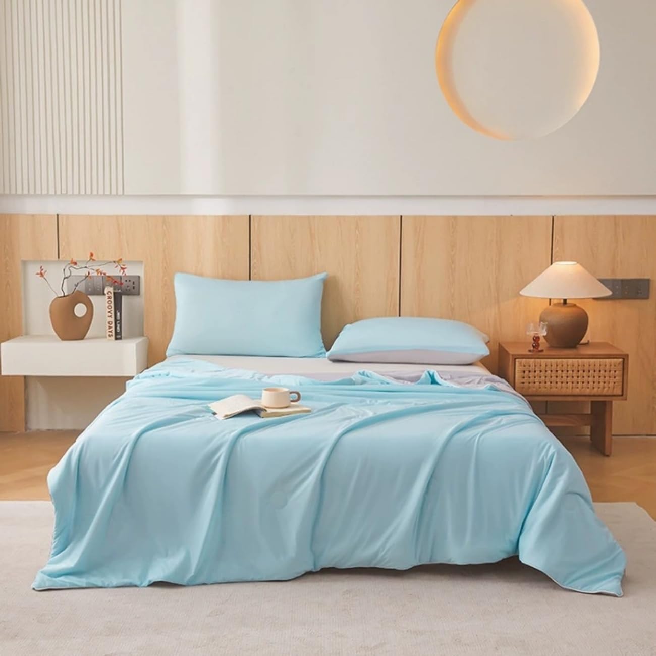 Edredón fresco de verano reversible azul y gris cama doble 180x220 cm