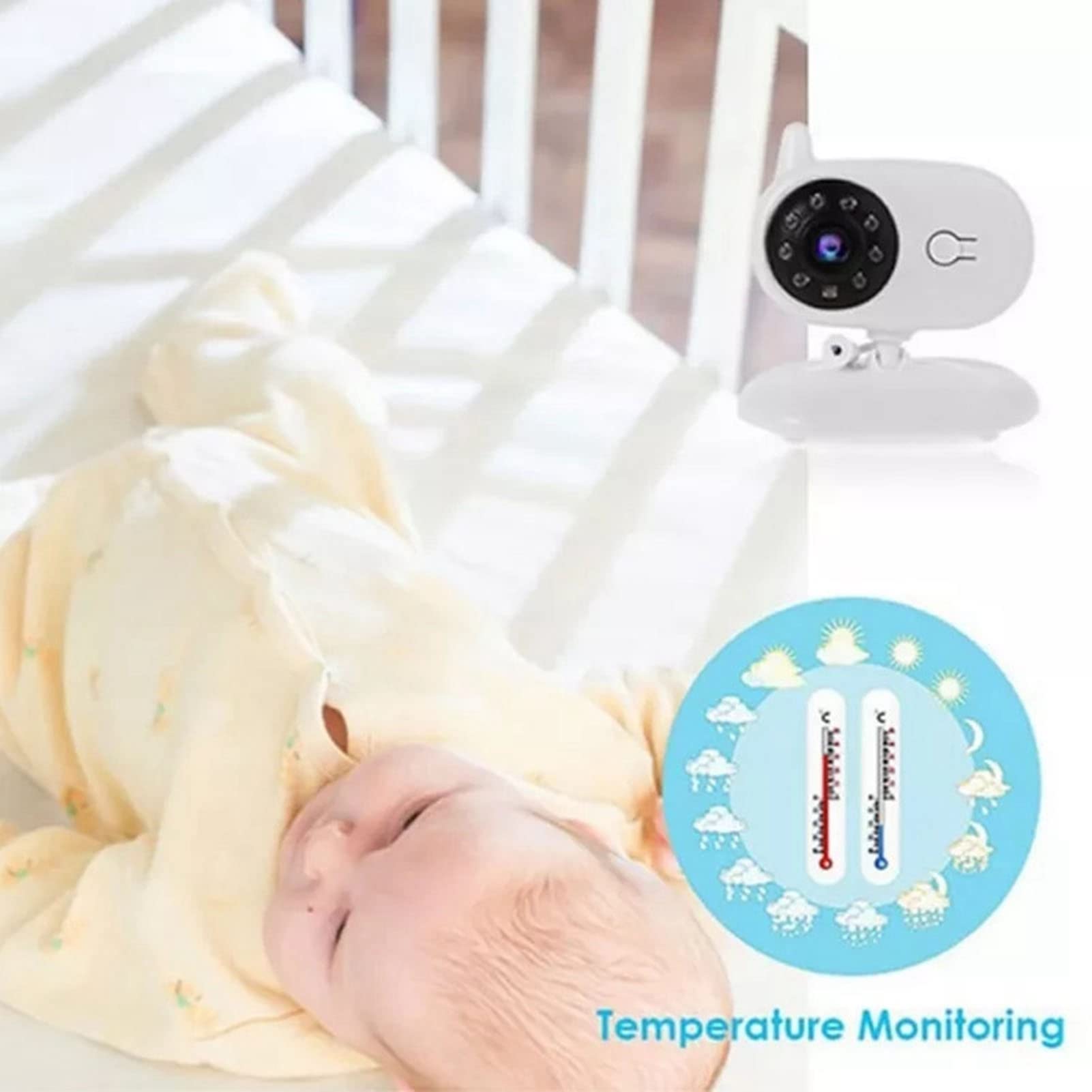 Fockety Moniteur bébé 3,5 Pouces avec Nocturne Infrarouge, Bidirectionnel, Fil 2,4 G, Surveillance de la Température, Veilleuse et Berceuses (Prise UE)