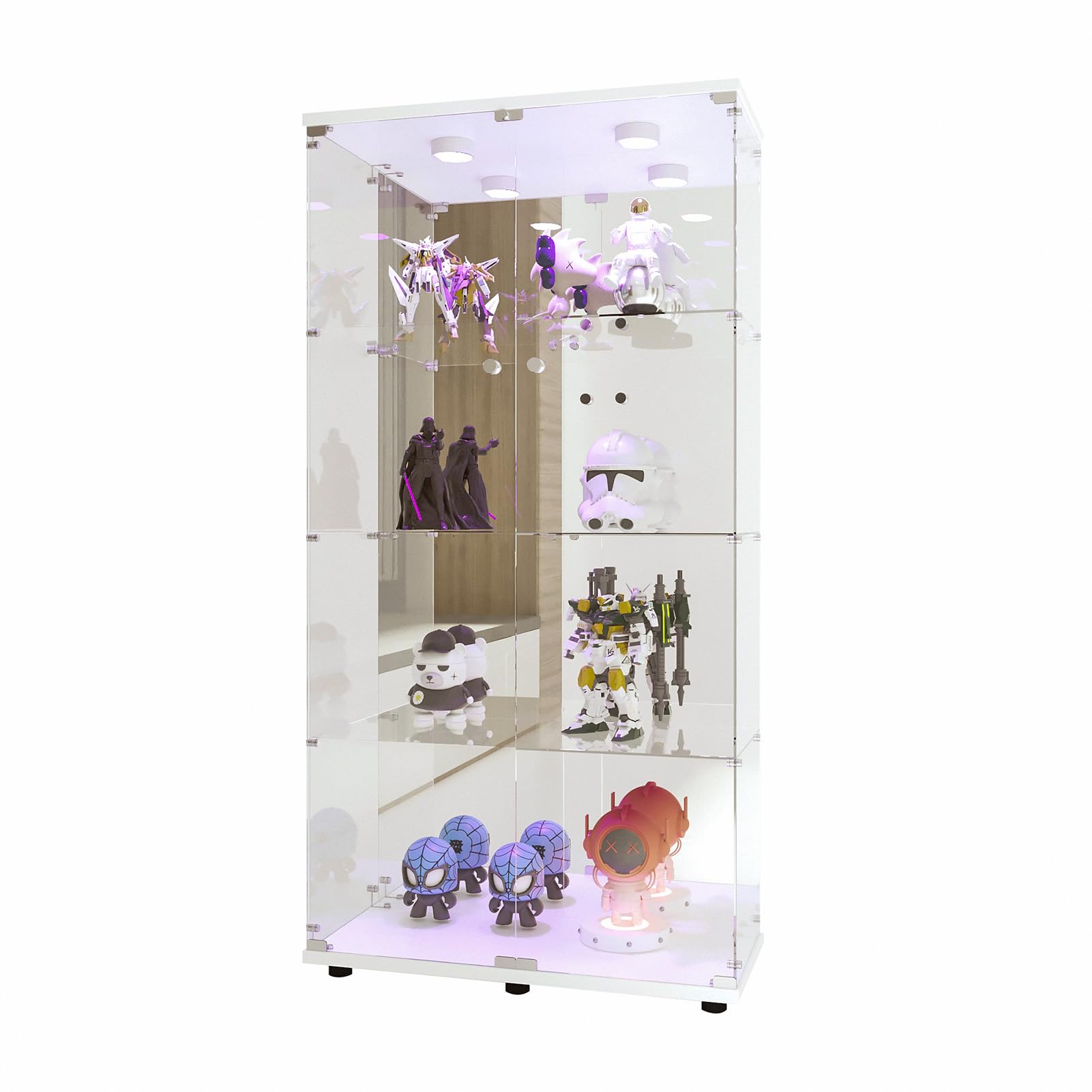 LIVLUX Vitrine en Verre avec Éclairage LED, 4 Étages, 2 Portes avec Serrure, 164 x 80,5 x 36,5 cm, Vitrine de Collection pour Salon,Armoire sur Pied Transparente