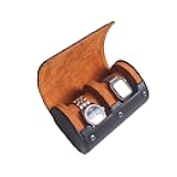 2 Watch Travel Case for Men - Double Roll Gift Accessory With Plush Velvet/Suede Interior, Leather Holder (Black)