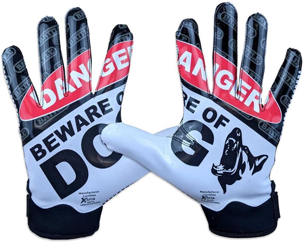 Doom 1.0 Receiver Football Gloves: Beware of Dog by Battle Sports