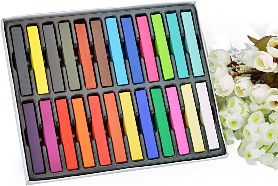6/12/24/36 Color DIY Fast Non-toxic Temporary Hair Crayons Chalk Pastel Gradien Salon Kit Dye Pastel Box (24 color Hair Crayons)