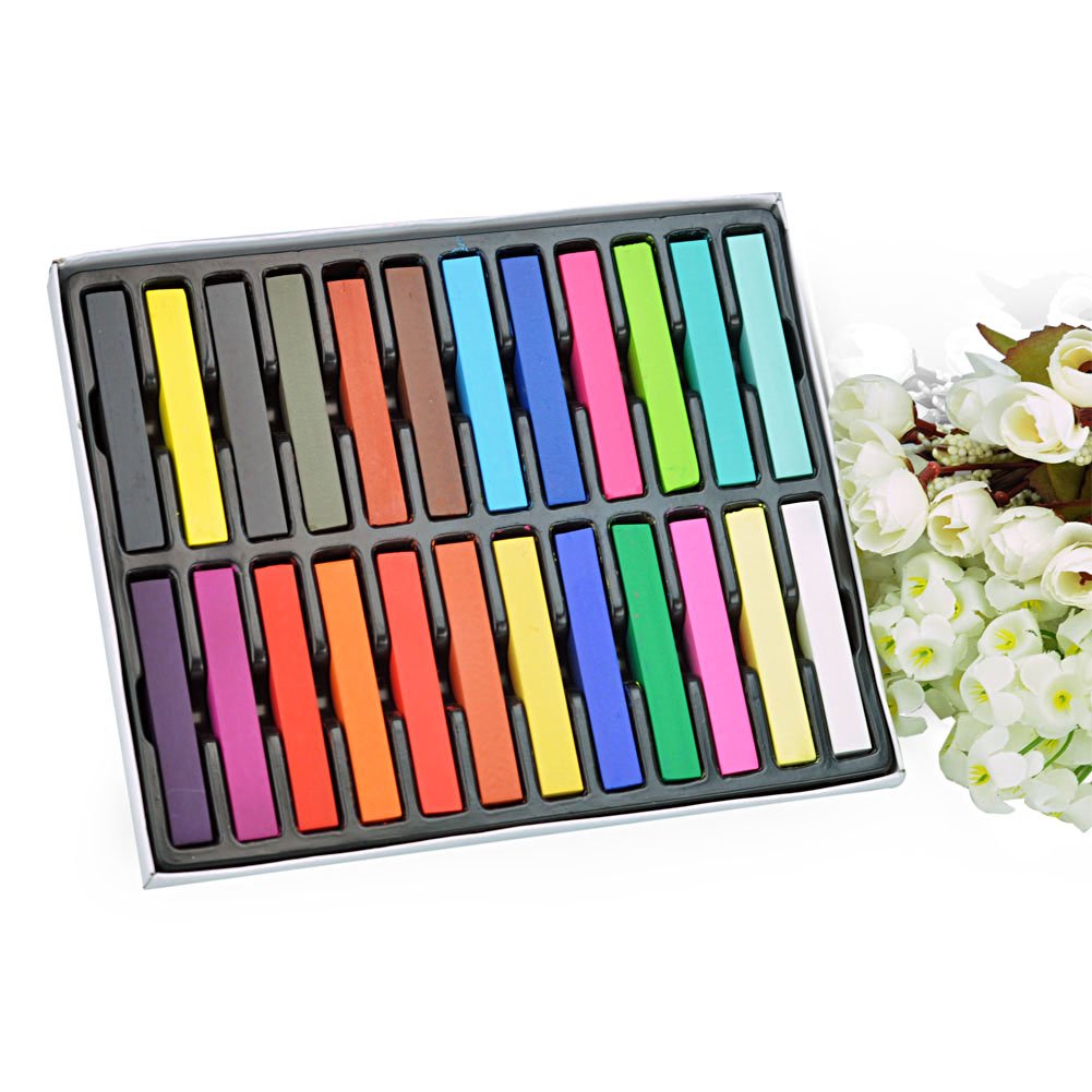 6/12/24/36 Color DIY Fast Non-toxic Temporary Hair Crayons Chalk Pastel Gradien Salon Kit Dye Pastel Box (24 color Hair Crayons)