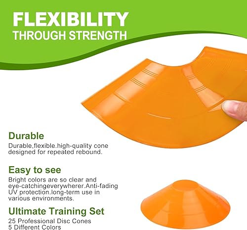 Miniatura 4 de Juego de 25 conos de fútbol de agilidad con bolsa de transporte y para conos de fútbol para entrenamiento, fútbol, baloncesto, entrenamiento, conos