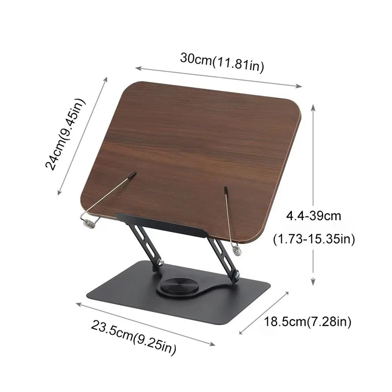 Leseständer für Bücher Leseständer aus massivem Holz, faltbar, mit elastischen Seitenklammern, Buchständer, verstellbare 360° drehbare Basis, Laptop-Halter, Schreibtisch-Erhöhung