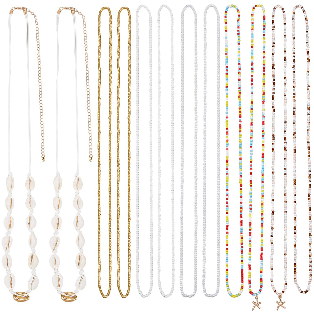 SUPERFINDINGS 12 unidades de perlas de cristal de 2 colores cadena de cintura con capas para cinturón abdominal cadenas multicapa ajustable bikini playa estrella de mar encanto cinturón Boho perlas