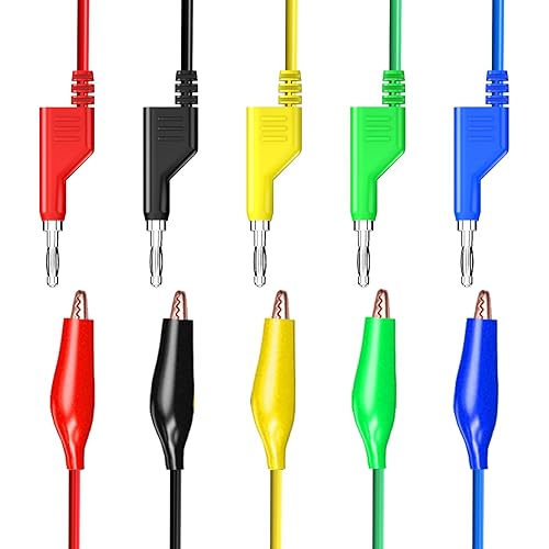 Miniatura 6 de Goupchn Stackabe Banana Plug to Alligator Clips Cables de prueba 5 colores Cables eléctricos flexibles suaves para pruebas eléctricas multímetro