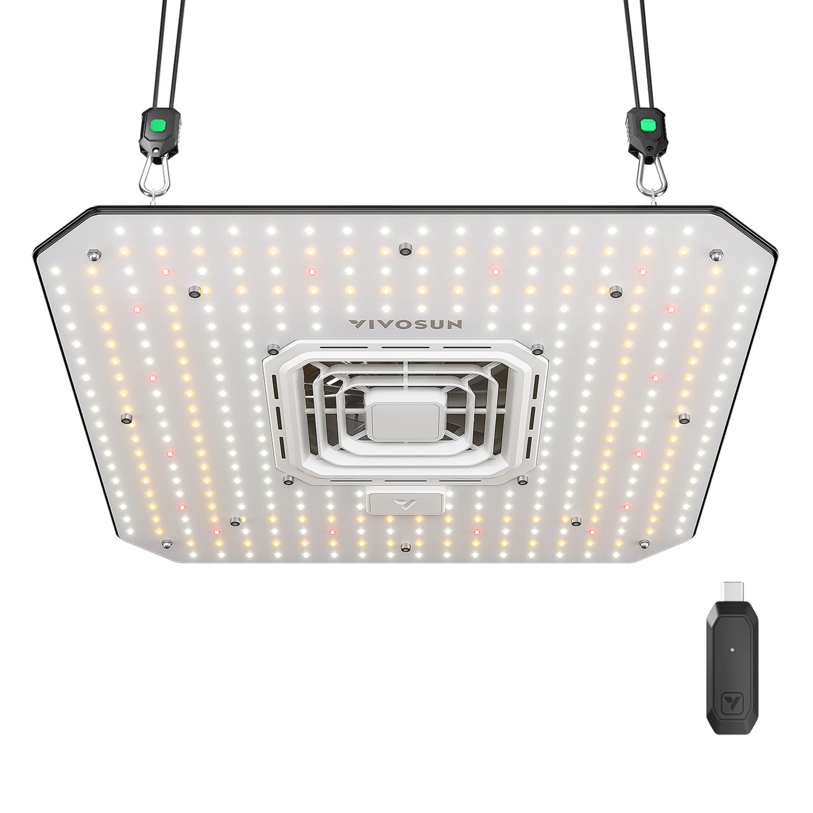 VIVOSUN AeroLight A100SE - Lámpara de cultivo LED de espectro completo de 100 W con ventilador de circulación integrado y controlador GrowHub E25
