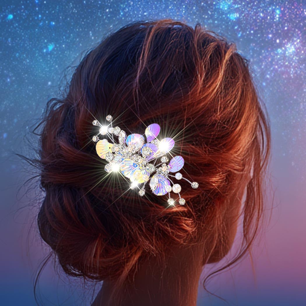 Catery Silver Seashell Hair Comb Mermaid Bridal Hair Piece Beach Wedding Accessories for Women - Image 5