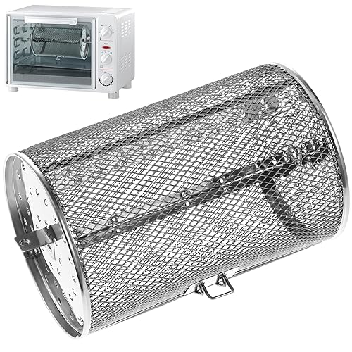 Cabilock Stainless Steel Rotisserie Grill Basket Round Tumble Barbeque Grill Oven Cages Roaster Basket for Air Fryer BBQ Rotary Tool Rotisserie Basket Grill Accessory