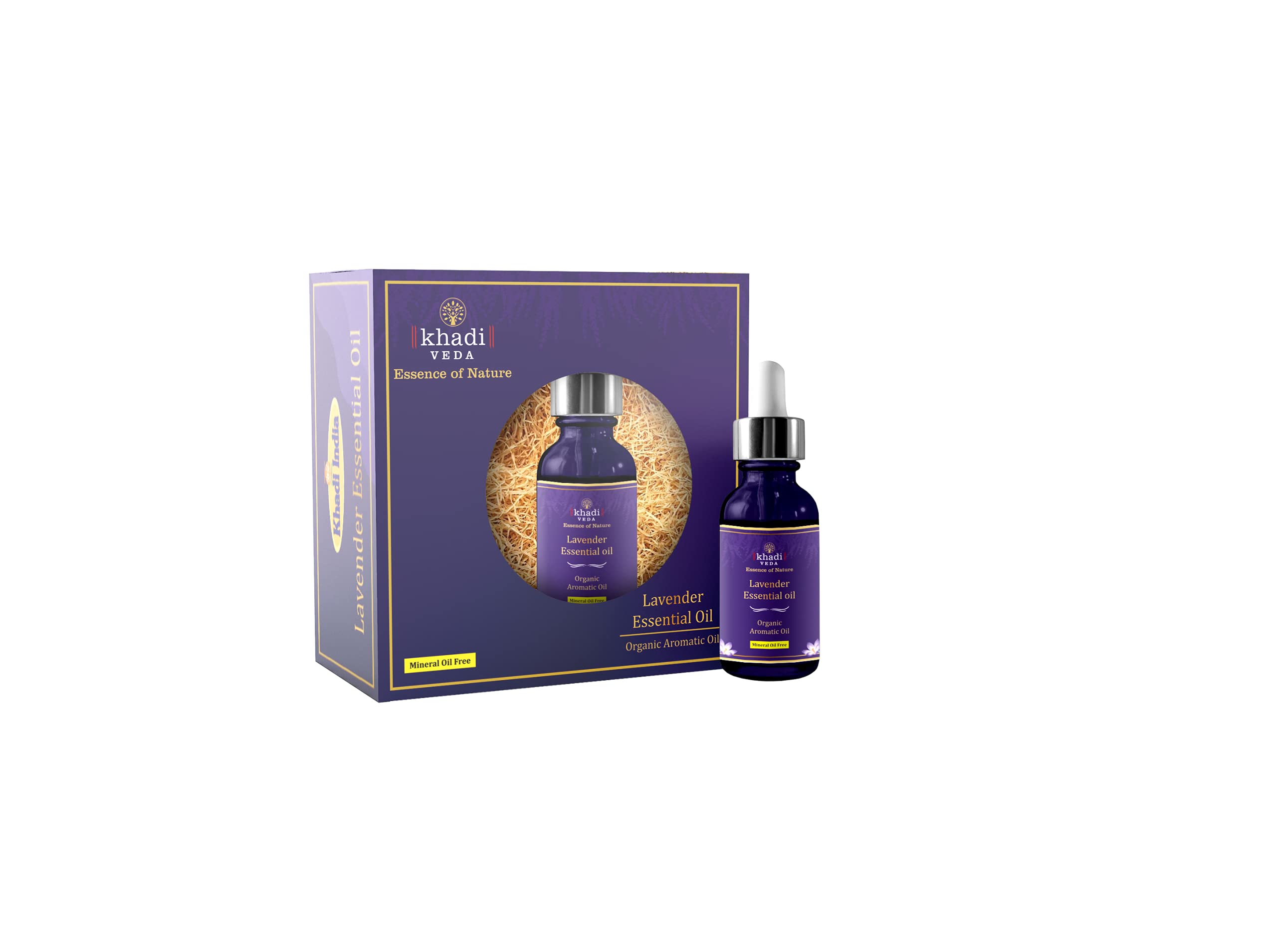 Khadi veda Lavender Essential Organic Aromatic Oil - 10 ml | It calms the senses and relaxes body and mind | used for spa massage and relaxing bath | treats skin inflammations.