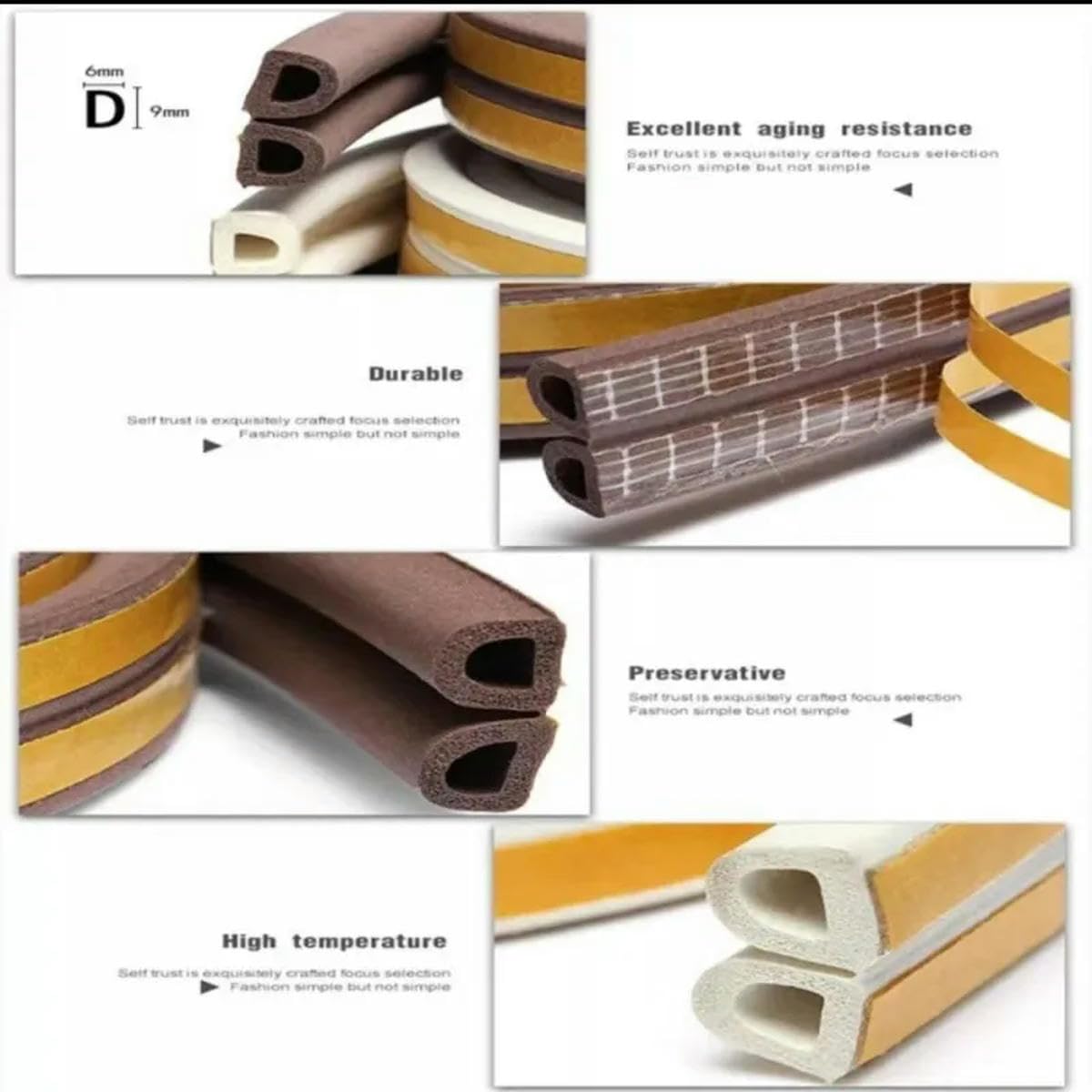 Tipo I/D/E Striscia Sigillante in Schiuma per Porte e Finestre Striscia Adesiva Autoadesiva per Isolamento Acustico Striscia Antifurto per Telaio della Porta Antivento-Grigio 14-12-12M