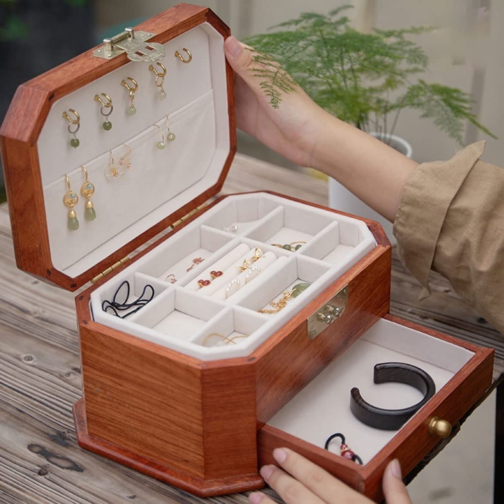Holzabnehmbare Tabletthalterung mit Retro -Schloss tragbarer Schmuckkoffer Aufbewahrung für Ohrringe Halsketten Armbänder Ringe Halter CA (a)
