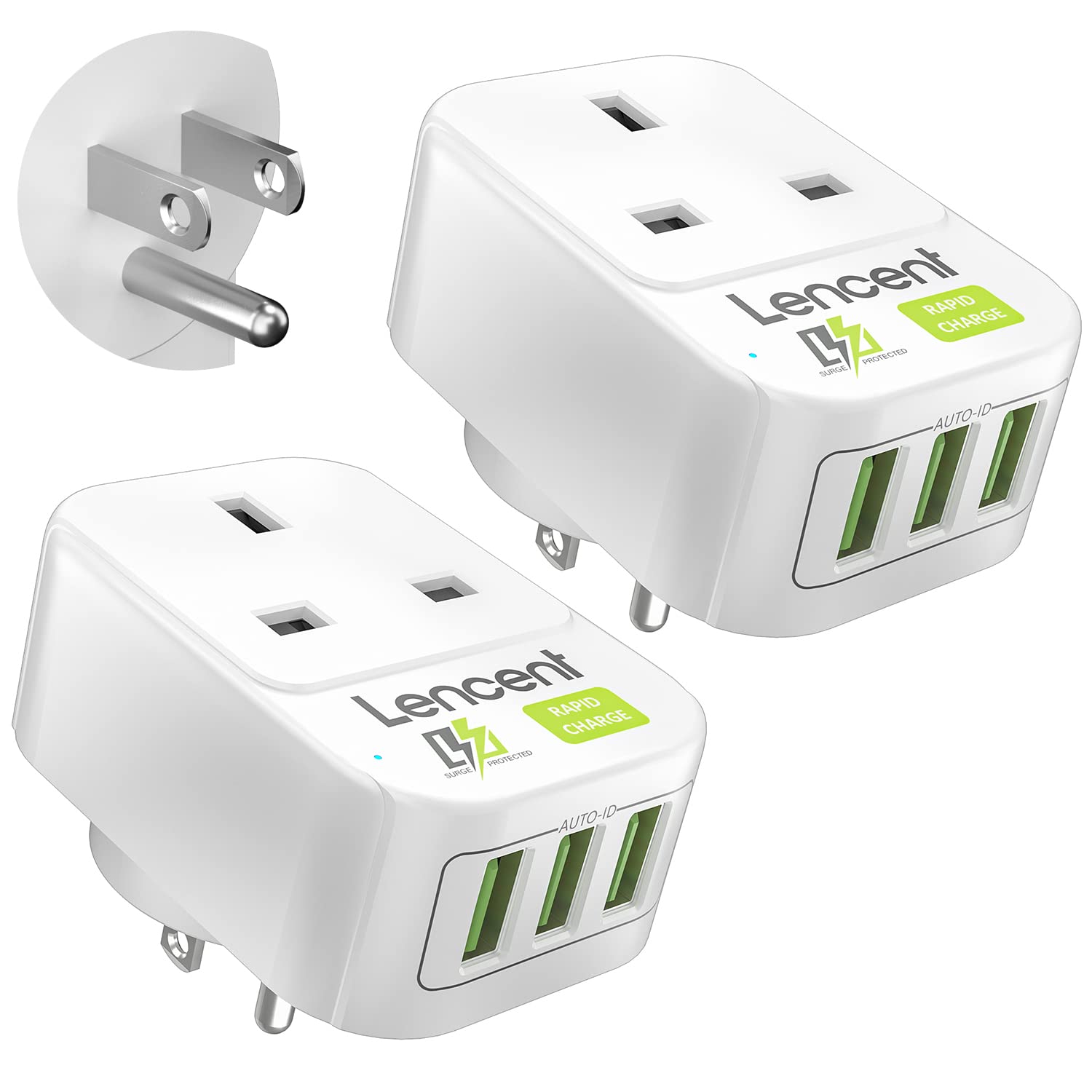 LENCENT 2 Packs UK to US Plug Adapter with 3 USB Ports,Grounded America Travel Adapter for USA Mexico Canada Thailand and More (Type B)