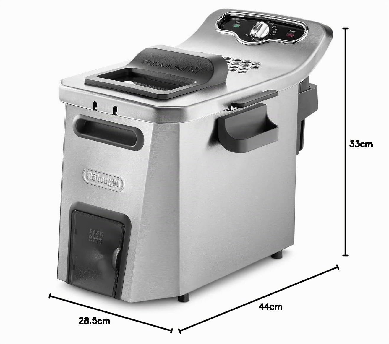 De’Longhi PremiumFry F44532.CZ Kaltzonen Fritteuse, 1,5 kg Fassungsvermögen, Easy Clean System, Kaltzonen Heizelement, Edelstahl, 3200 Watt, Silber