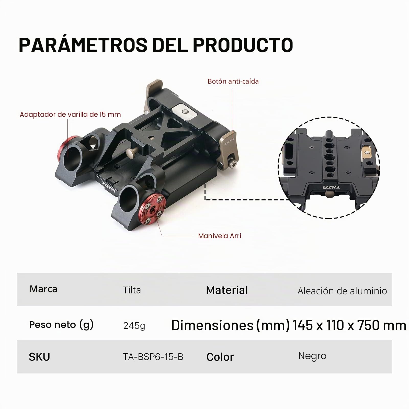 Tilta Tiltaing LWS placa base tipo VI compatible con BMPCC 6K Pro Blackmagic Pocket Cinema Camera 6K Pro Rig ligero duradero - negro TA-BSP6-15-B