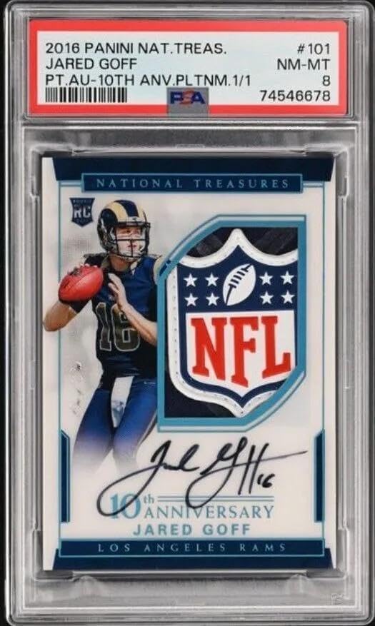 Jared Goff '16 National Treasures Platinum 1/1 Rookie Nfl Shield Patch Auto Psa - Football Slabbed Autographed Rookie Cards