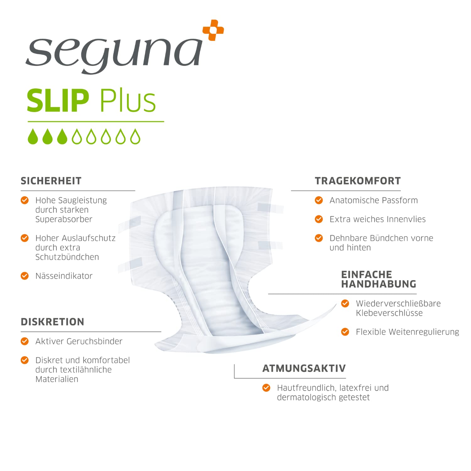 SEGUNA Slip Plus, Inkontinenz Windeln für Erwachsene, Frauen, Männer, Windeln bei mittlerer Blasenschwäche, Stuhlinkontinenz (M (Sparpaket 4 x 25 Stück))