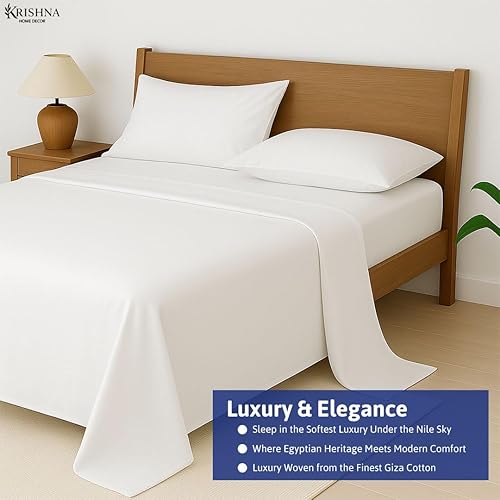 Miniatura 6 de KRISHNA Juego de sábanas de 4 piezas, 100% algodón egipcio Giza, ultra suave y transpirable, sábanas de calidad de hotel, se adapta a colchones de