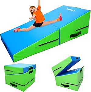 Triclicks lutande matta Gymnastik Hopfällbar Wedge Gymnastics Mat Lutning gymnastikmattor, L47 '' × W23 '' × H18 '', med bärhandtag tumlande matta för hemmaträning, aerobics, yoga, träning