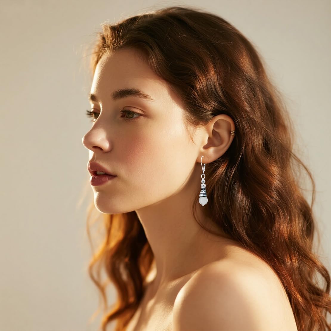 Natural Round Stone Bead Drop Earrings,Silver Genuine Real Crystal Quartz Gemstone Dangle Dangling Earrings,Boho Bohemian Beading Jewelry for Women Her - Image 5