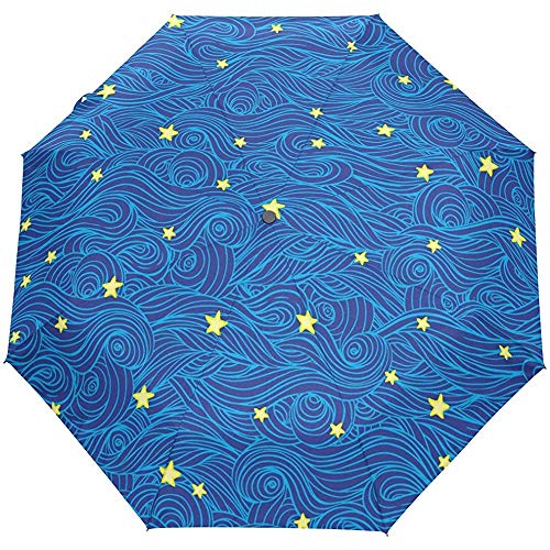 Vintage Ocean Sea Moire Stars Auto Close Sun Rain Paraguas