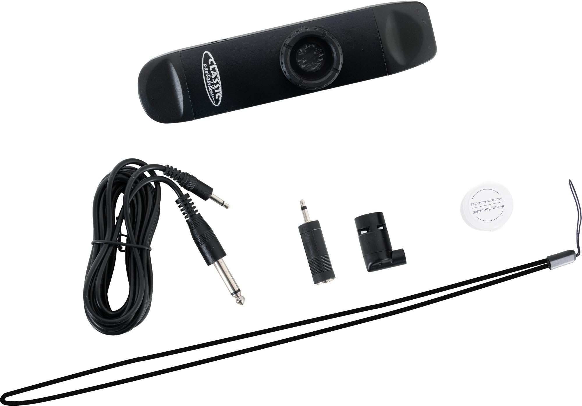 Classic Cantabile KAE1 E-Kazoo - instrument électrique en aluminium noir - avec micro, 2 embouts, réglage de membrane, 5 membranes de rechange & câble 3 m - pour scène, studio & sons créatifs