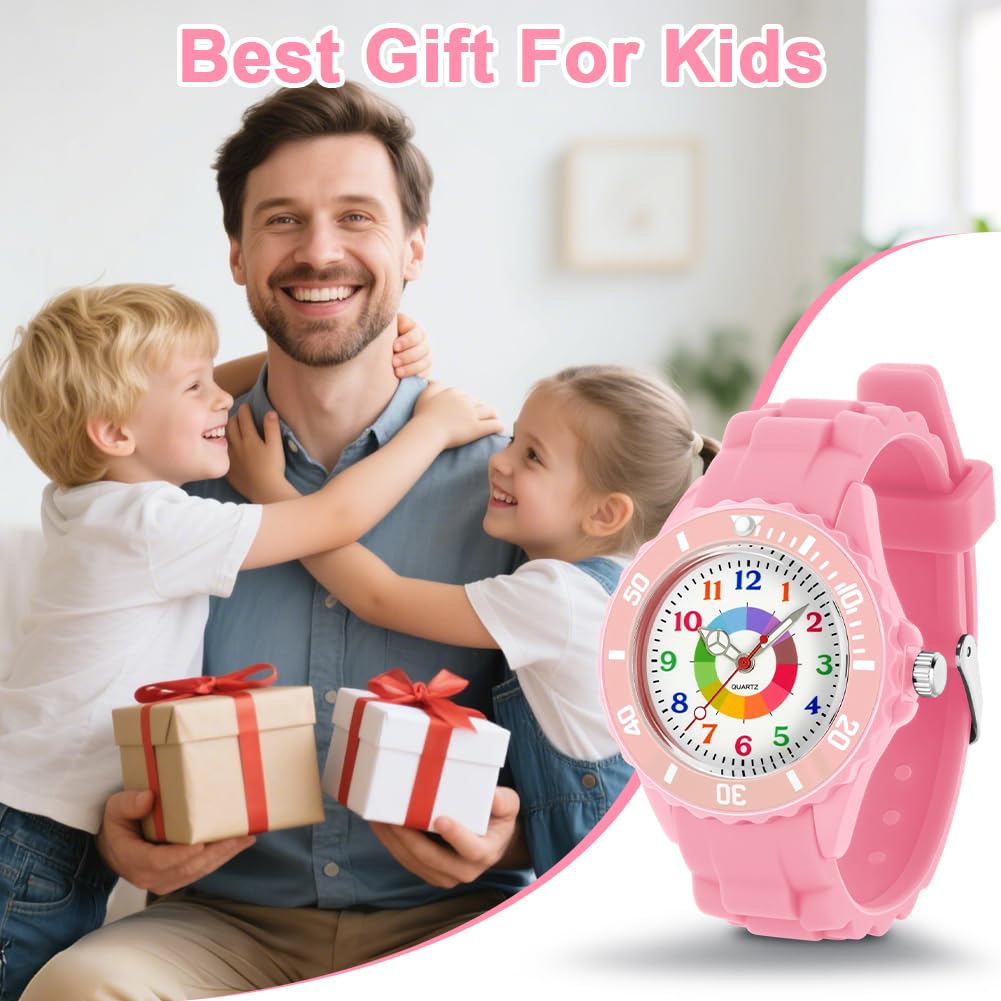 OSDUE Reloj de Aprendizaje para Niños, Impermeable Fácil de Leer Relojes de Pulsera con Correa Suave, Reloj de Pulsera Analógico para Niños Niñas Regalo de Cumpleaños Partir Esfera Colorida