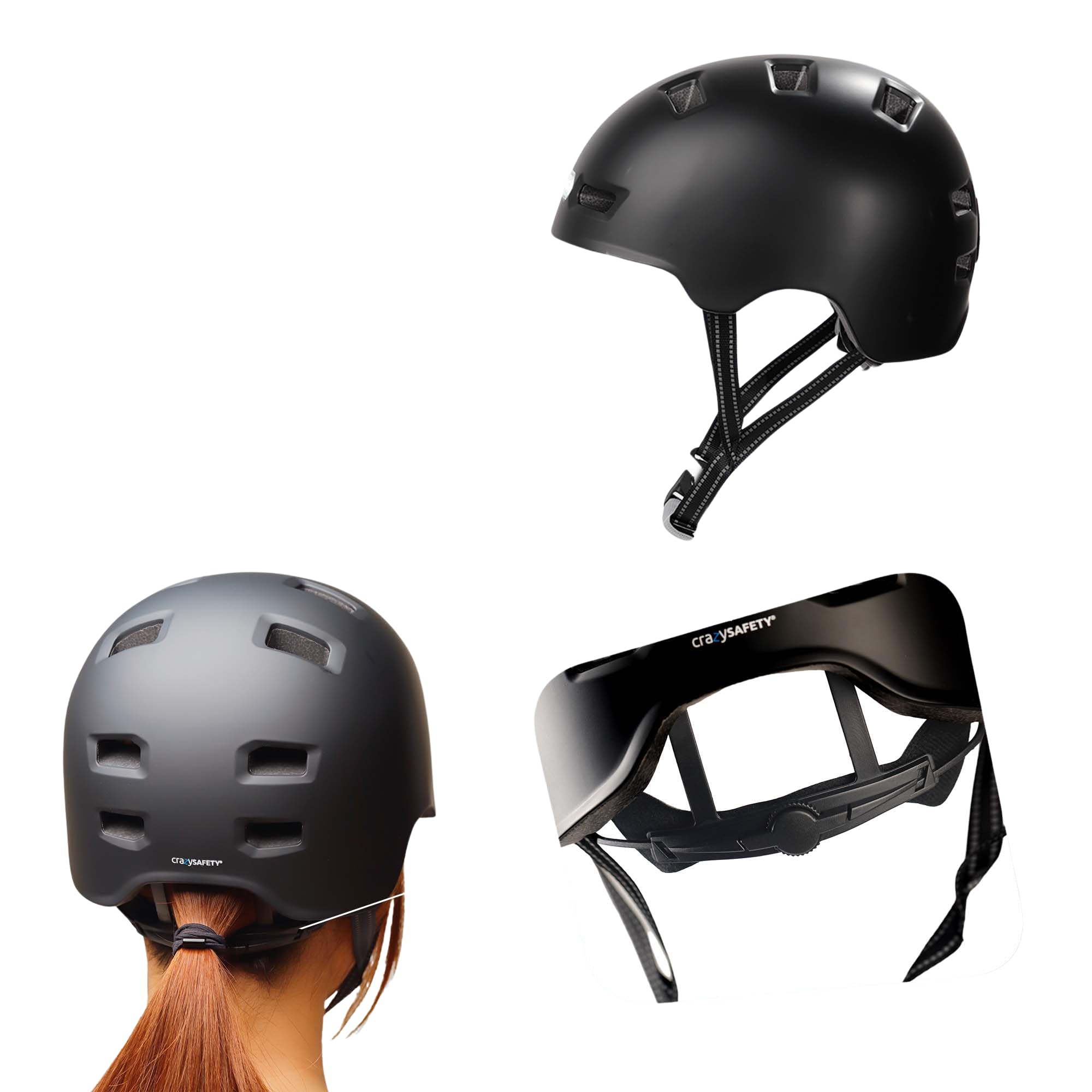 Crazy Safety Rampage Todo Negro | Casco para Bici, Skateboard, Patines y Bicicletas BMX | Casco de Bicicleta para Hombres, Mujeres y niños | L (57-61cm) | Casco Ajustable Skater y Ciclistas