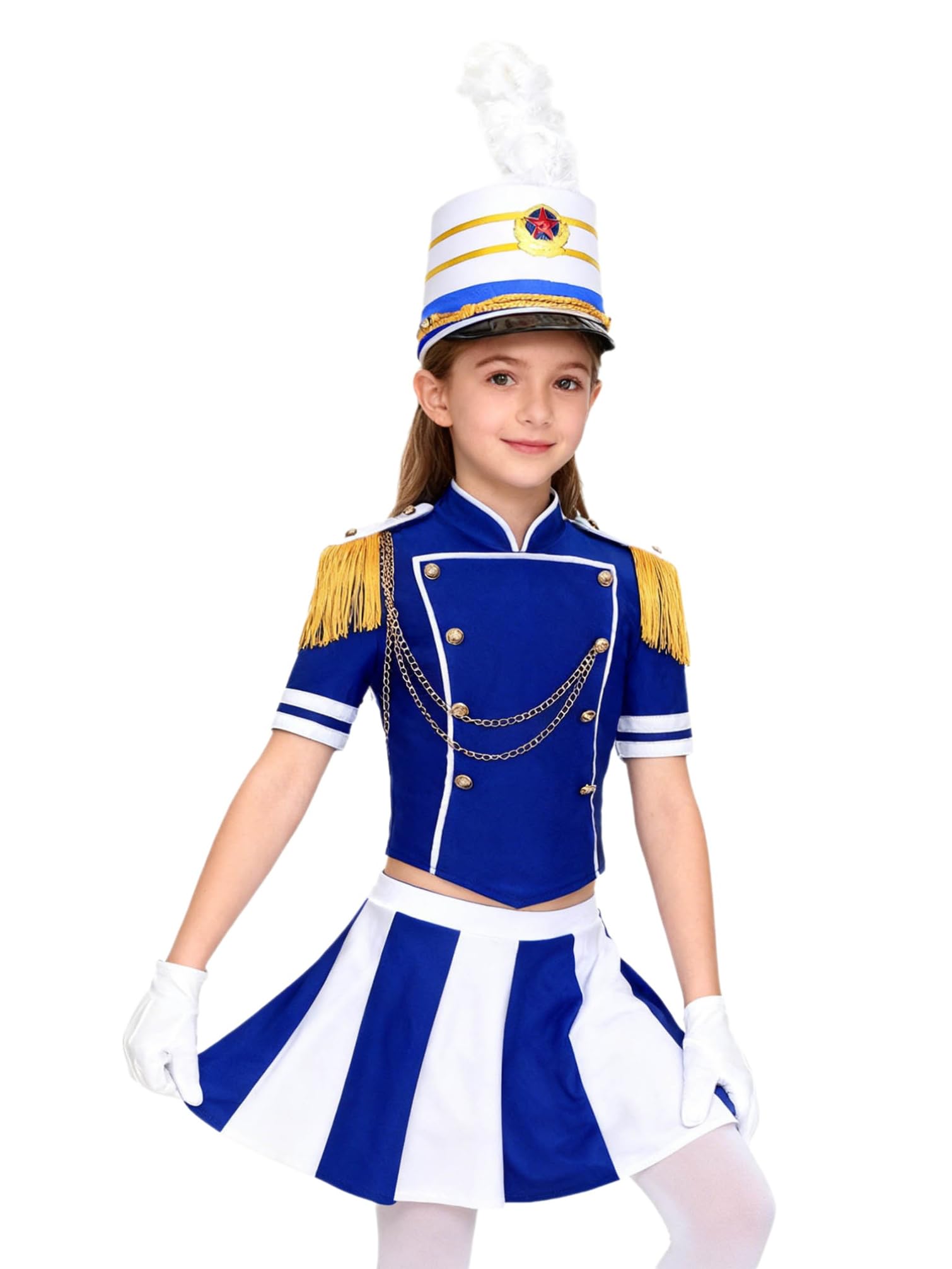TiaoBug Niña Conjuntos Uniformes Batería Traje De Banda De Música Infantil Azul 9-10 años