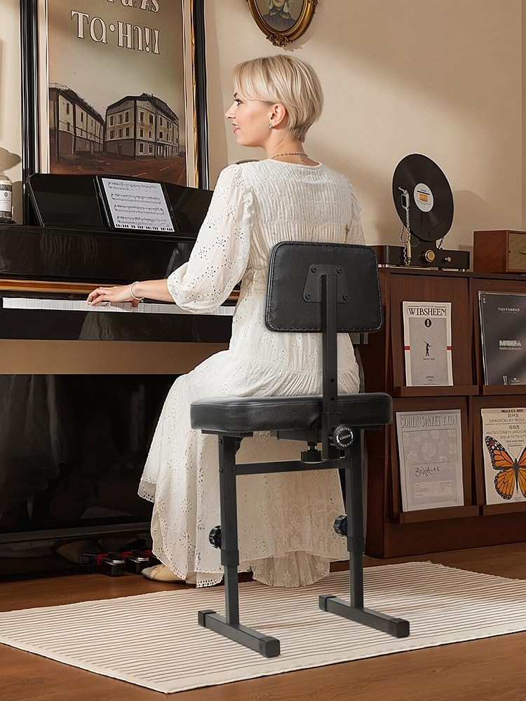 H-style, panca per pianoforte, regolabile in 5 altezze, con cuscino imbottito nero, panca per tastiera musicale, seduta con schienale, per musicisti, bambini e adulti, colore nero