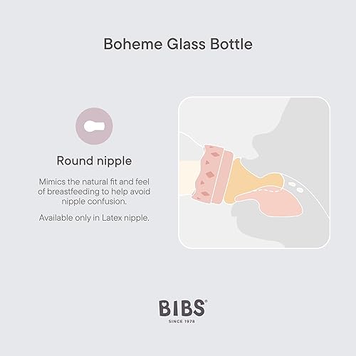Miniatura 4 de BIBS Boheme - Botella de cristal para bebé, 4.1 fl oz, anticólicos, pezón redondo de látex de goma natural. Apoya la lactancia materna natural,