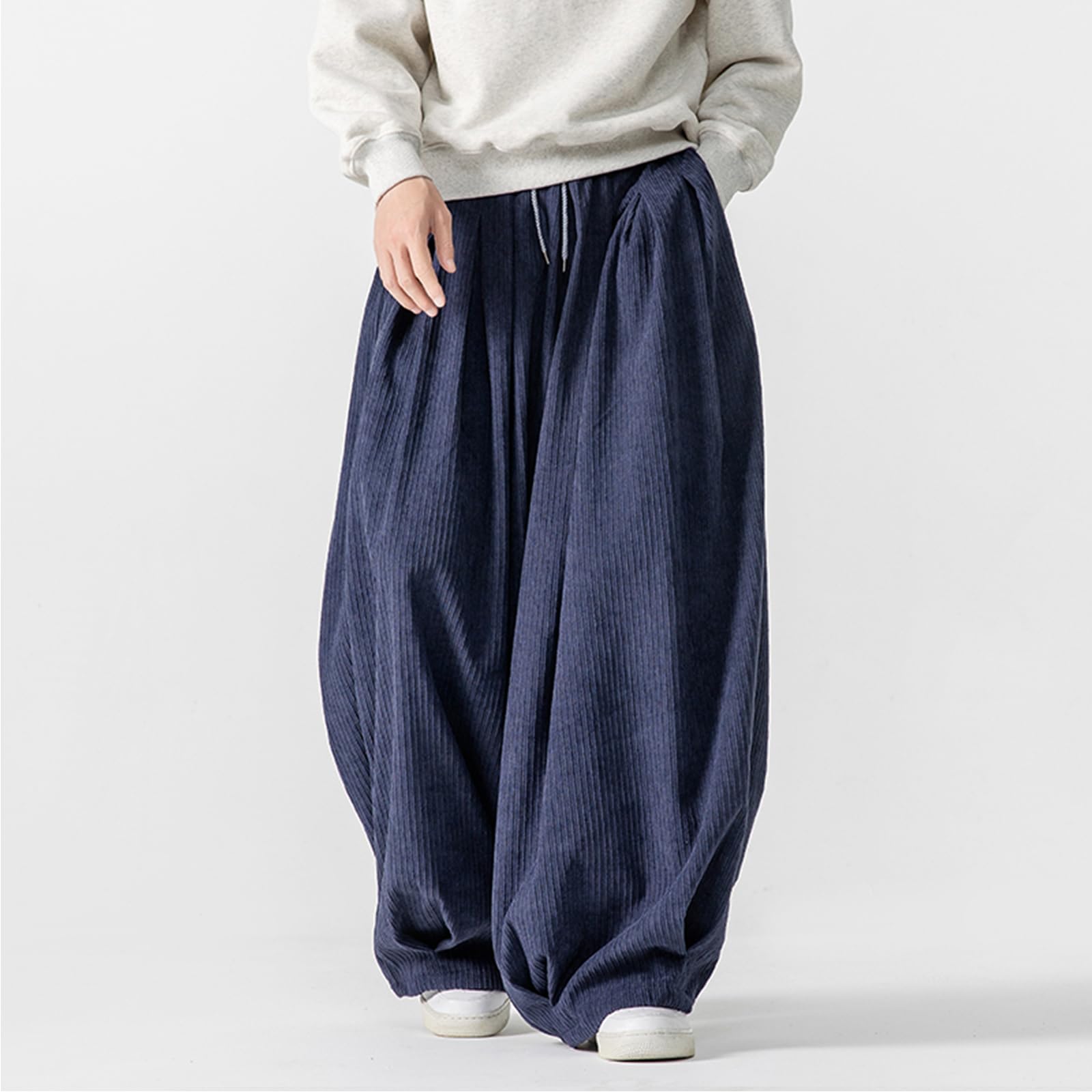 GURUNVANI Pantalones holgados de pana para hombre, holgados, de pierna ancha, con cordón de ajuste holgado