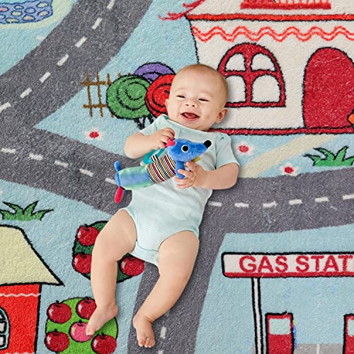 LIVEBOX Large Playroom Rug 5'x7' Kids Play Mat for Classroom, Road Traffic Carpet for Boys Girls Playing Cars Toys, City Life Nursery Car Rug for Toddlers Bedroom Kids Room - Image 4