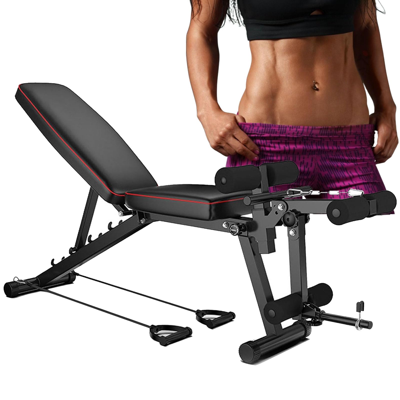 Banco de Musculación Multifuncional, Banco de Pesas con 5 Posiciones Ajustables & 2 Correas de Entrenamiento, Banco Abdominales, Banco de Gimnasio, Banco de EjerciciosBlack,48 * 162 * 111CM