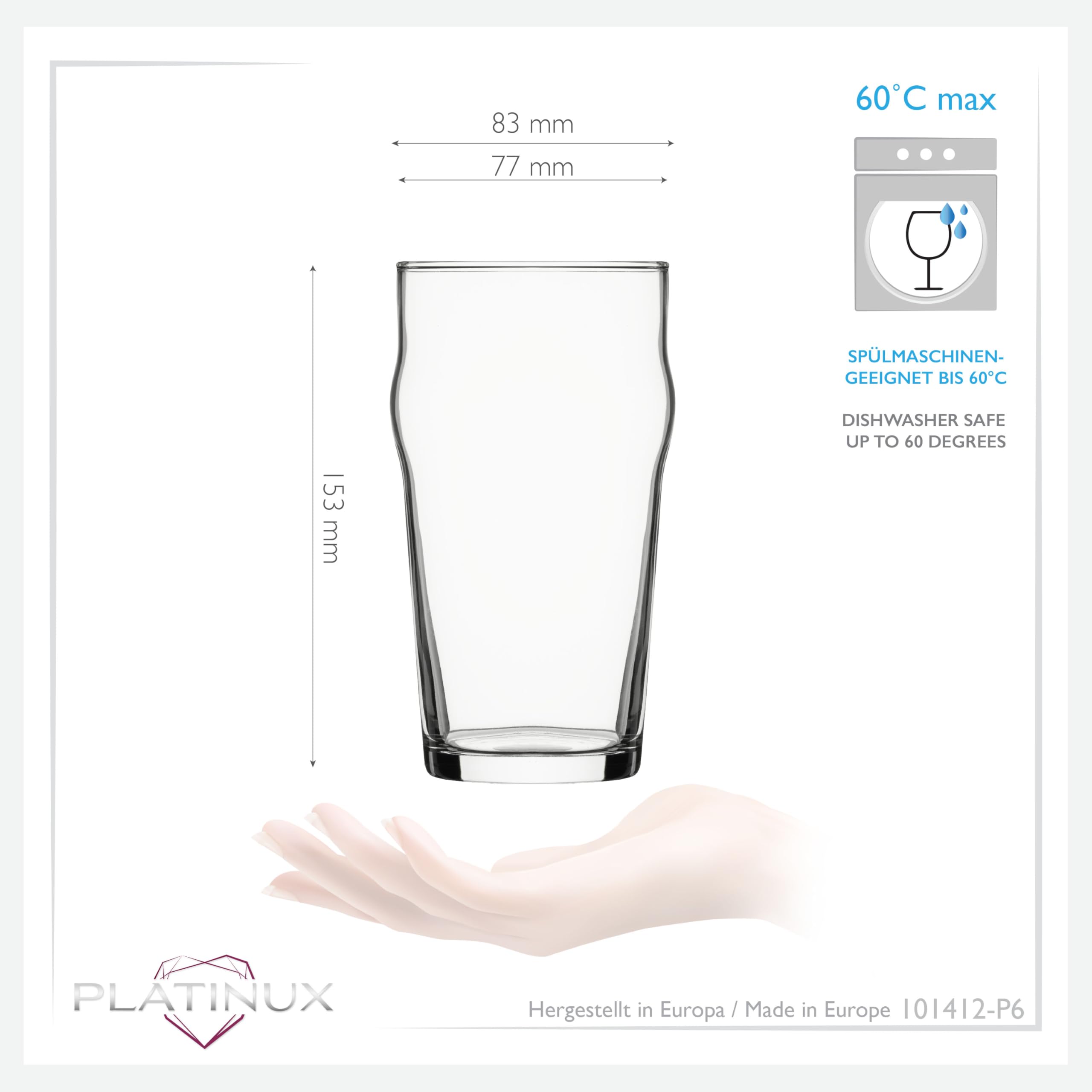 PLATINUX Set di 6 bicchieri da birra da 500 ml (max. 568 ml), boccali da birra in vetro per birra