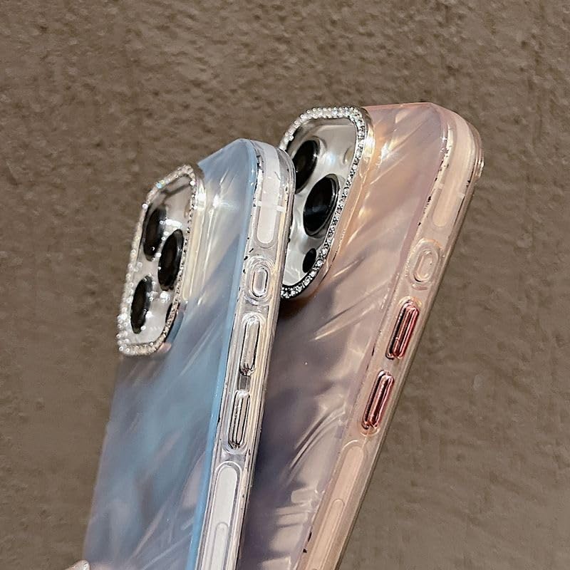 Image of DIZORO Compatible with iPhone 16 Pro Max Case | Marble Glossy Hard PC Back Cover with Diamond Camera Protector | Ultra Stylish Shockproof Back Cover Case for Girls Women-Sky