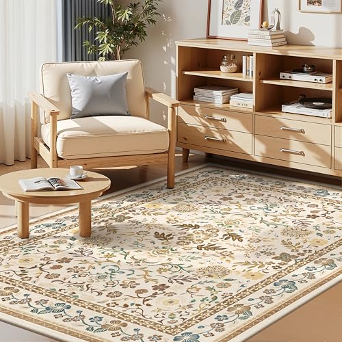 3x5 Area Rugs for Living Room Washable Rugs for Bedroom Cloud Like Soft Morris Floral Rug Non Slip Waterproof Rugs for Entryway Kitchen Bathroom Brown