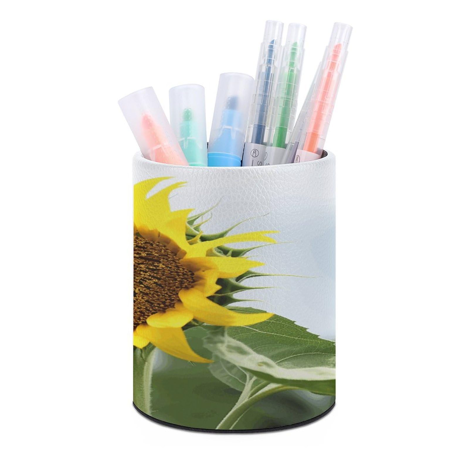 FekiLoot Bloom Sunflower Pen Holder Personalized Desktop Pencil Holders Case Office Accessories Container Box for Round Pen Cup Desktop Organizer Makeup Brush Holder Caddy Storage
