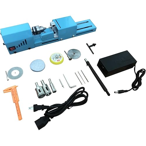 Rundetian Benchtop Woodworking Mini Lathe Machine, Multifunctional Variable Speed Wood Lathe for DIY Miniature Buddha Pearl Grinding Polishing Beads Tool,Blue