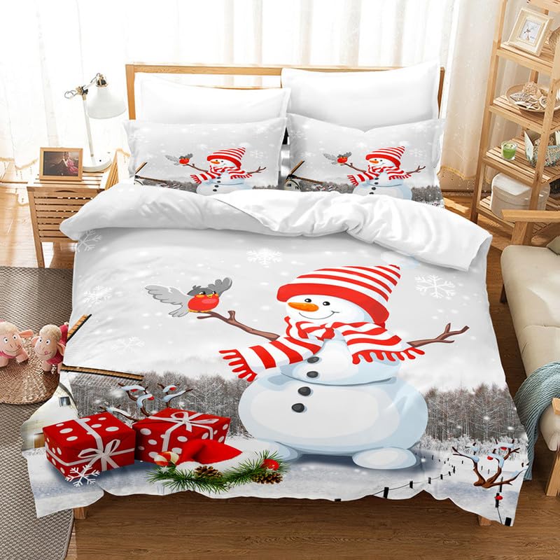 Housse de couette 220x240 bonhomme de neige avec 2 taies d'oreiller