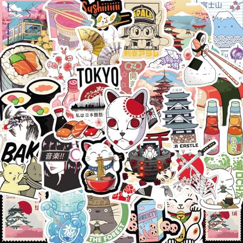GWEOR Lot de 55 autocollants de voyage japonais pour ordinateur portable, Cadeau pour enfants, adolescents, adultes, garçons, Sakura japonais, En vinyle...