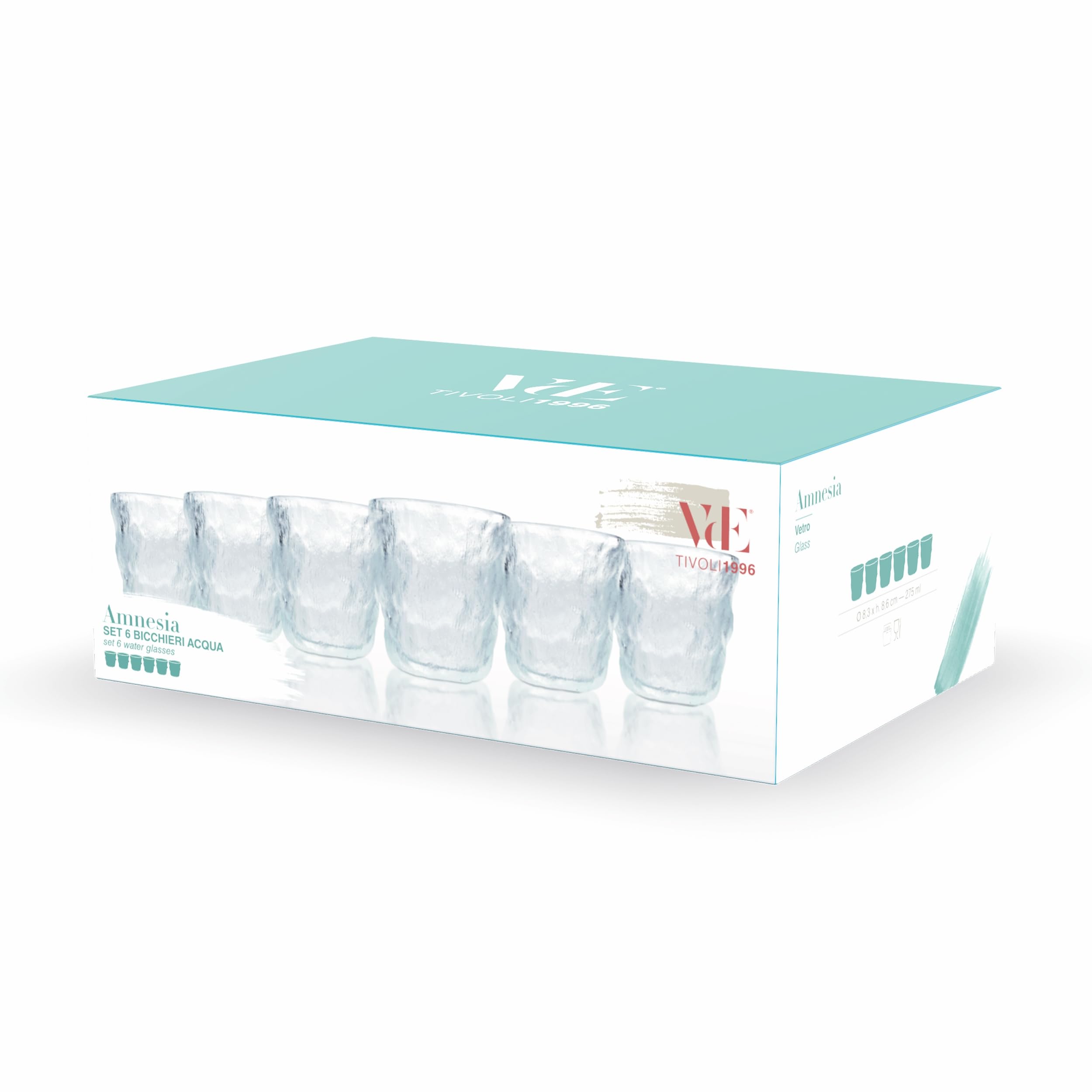 Lot De 6 Verres à Eau Villa D'Este Tivoli 275 Ml – Décor Tressé Cottage, Verre Transparent Relief