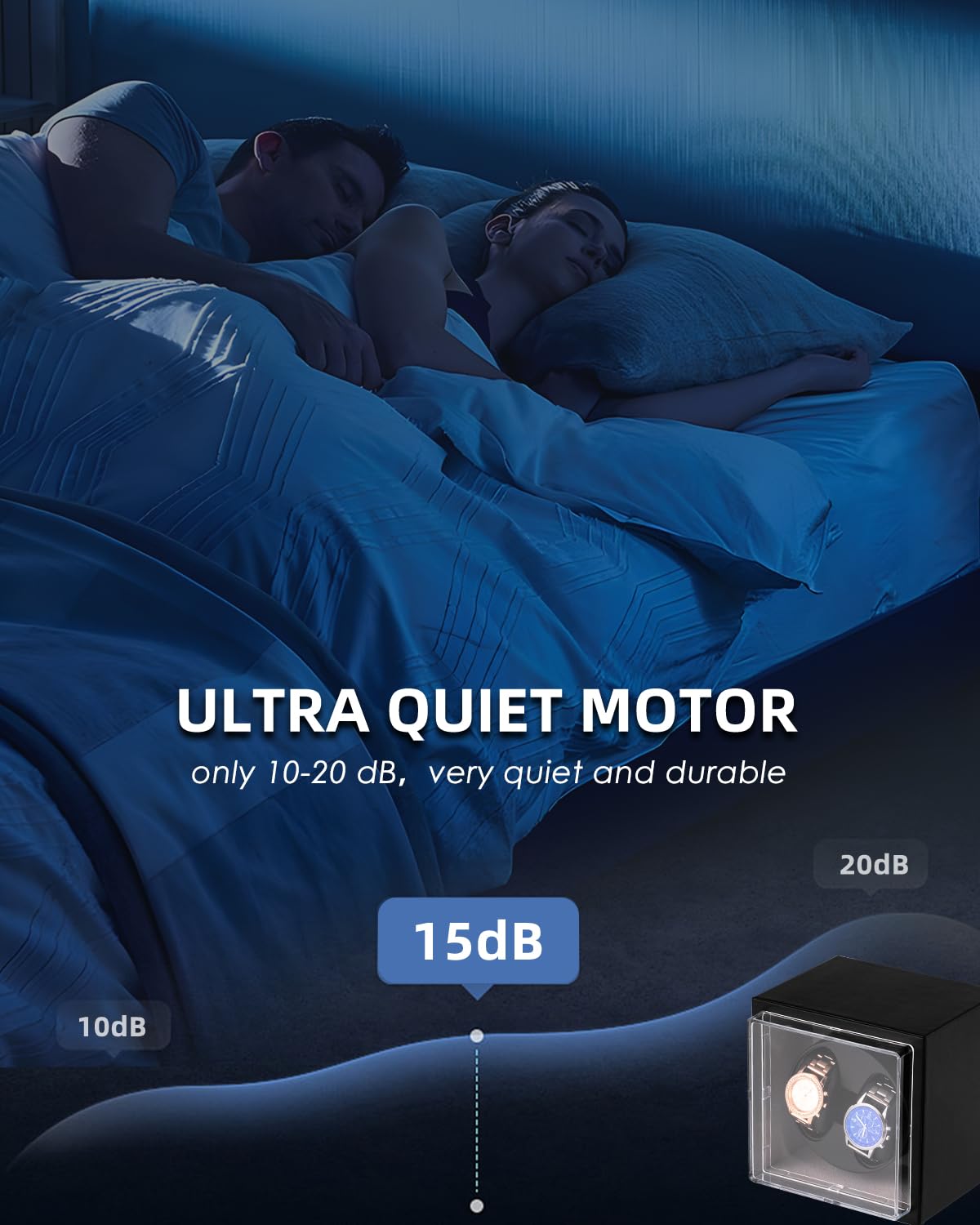 Mxmoonant Cajas Giratorias para 2 Relojes, 5 Modos de Rotación con Motor Silencioso y luz LED, Alimentación por Adaptador de CA y Batería, Silencioso y Elegante