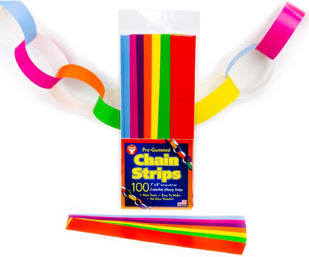Hygloss Stick-A-Licks-Chain Arts & Crafts-Classroom Activities-Fun for Kids-Super Strips-Size 1” x 8” -100 Pcs, Bright Colors