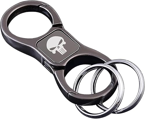 gunhunt Paquete de 1 llavero de calavera, llavero con 2 llaveros y llavero desmontable de aleación de zinc de liberación rápida (negro)