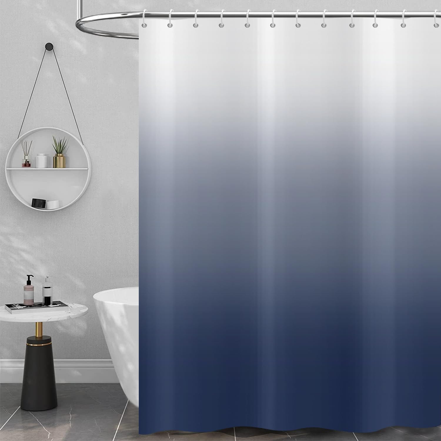 Hnmdmyi Navy Blue Shower Curtain 180x240, Blue and White Ombre Shower Curtains Elegant Modern Luxury Bathroom Curtains with Hooks Waterproof Polyester Fabric Washable Bath Curtains for Wet Room